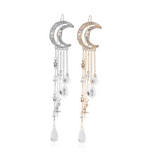 2pcs Rhinestone Tassel Hair Clip Set for Women, Sparkly Moon Hair Barrette for Party and Bun Hold