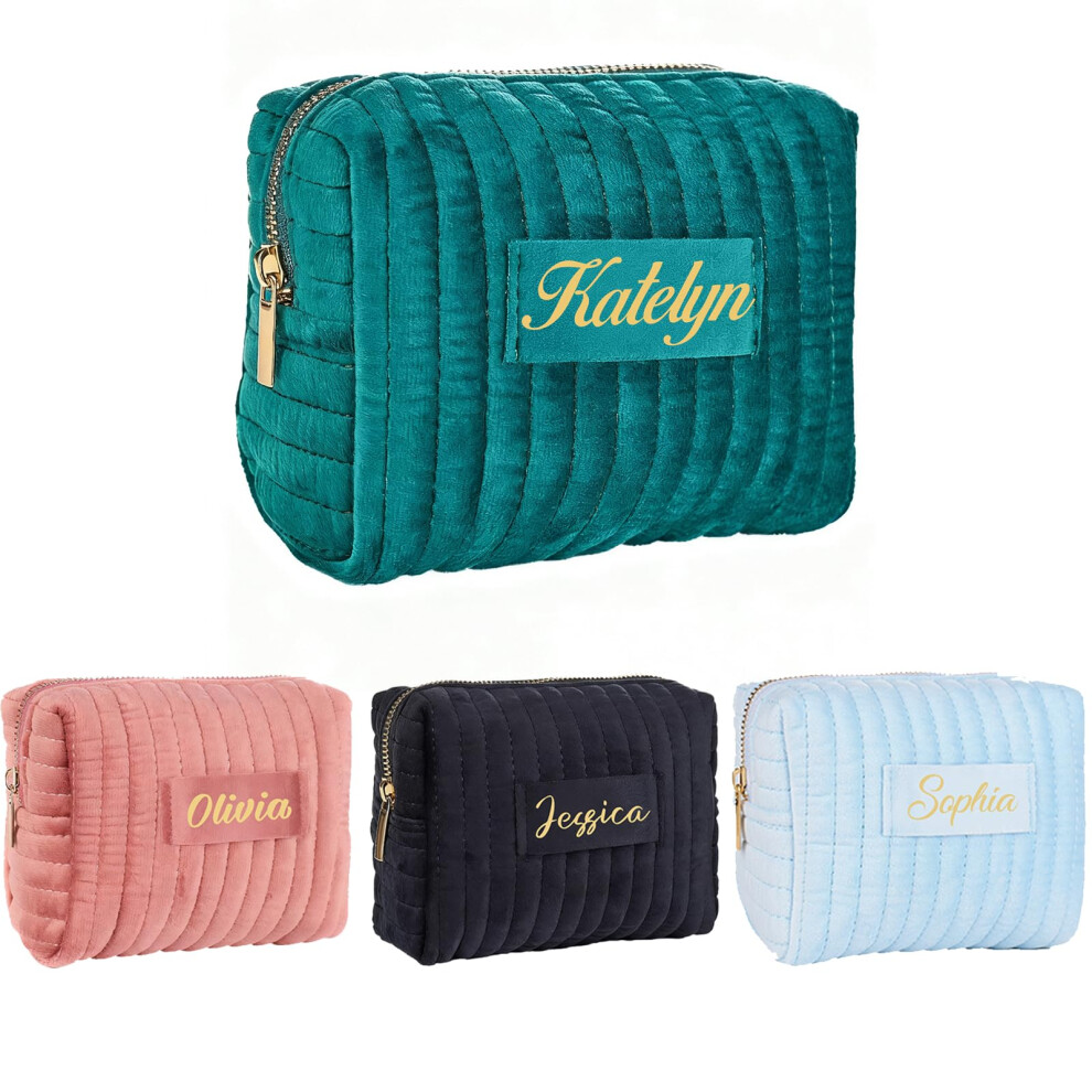 Velvet Makeup Bag with Embroidered Name, Butterfly Travel Cosmetic Pouch for Women Bridesmaids Gift