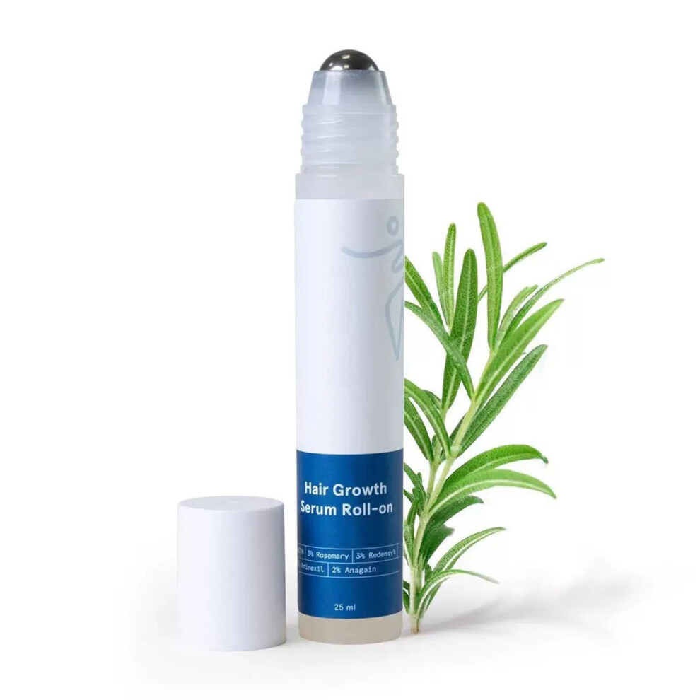Rosemary Hair Growth Serum Roll On 25ml for Thicker Fuller Hair and Beard, Boosts Follicle Growth