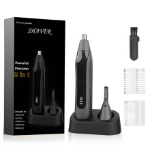 Rechargeable Nose Hair Trimmer with 360 Speed Rotation, Painless Ear and Eyebrow Groomer for Men and Women, Deep Black