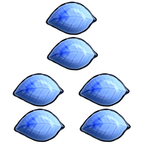 6Pcs Portable Blue Ceramic Ink Plate Leaf Shape Brush Holder 1