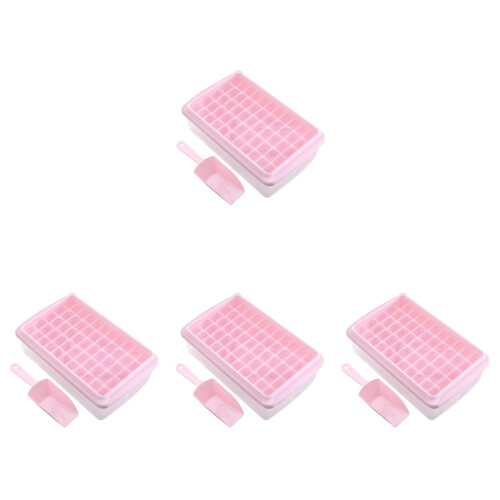 4Pcs Plastic Household Ice Cube Tray with Lid Pink Kitchen Ice Mold 1