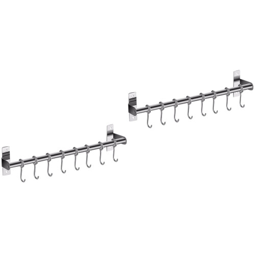 2Pcs Silver Kitchen Hooks Wall Mount Rack No Assembly Needed 1