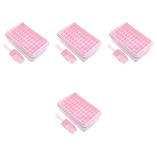 4Pcs Plastic Household Ice Cube Tray with Lid Pink Kitchen Ice Mold 2