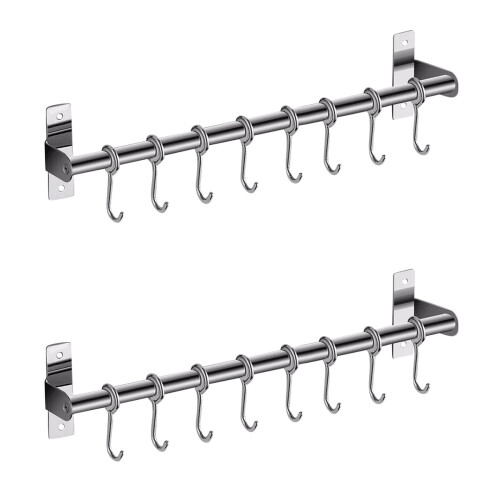 2Pcs Silver Kitchen Hooks Wall Mount Rack No Assembly Needed 2