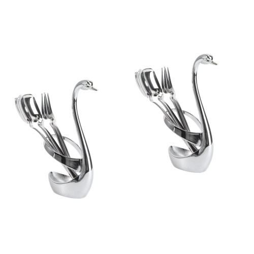 2Pcs Swan-Shaped Silver Flatware Holder Anti-Rust Fork and Spoon Stand 2