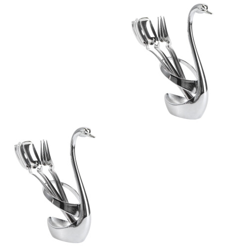 2Pcs Swan-Shaped Silver Flatware Holder Anti-Rust Fork and Spoon Stand 1
