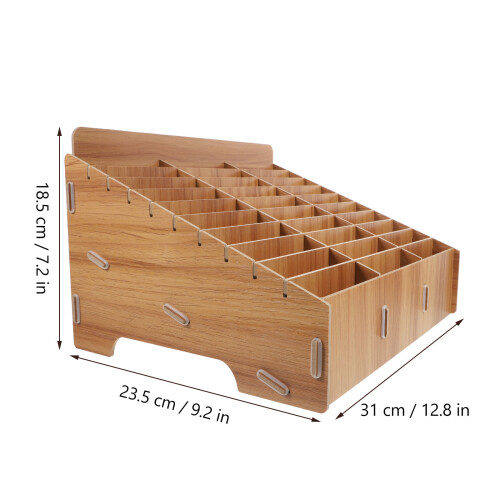 8Pcs Brown Wood Phone Storage Case Multi-Grid for Classroom and Office 1