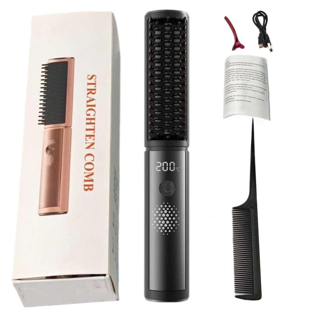 Cordless Hair Straightener Brush with AntiScald Bristles, Fast Heating 4 Temps, 22cm Travel Size