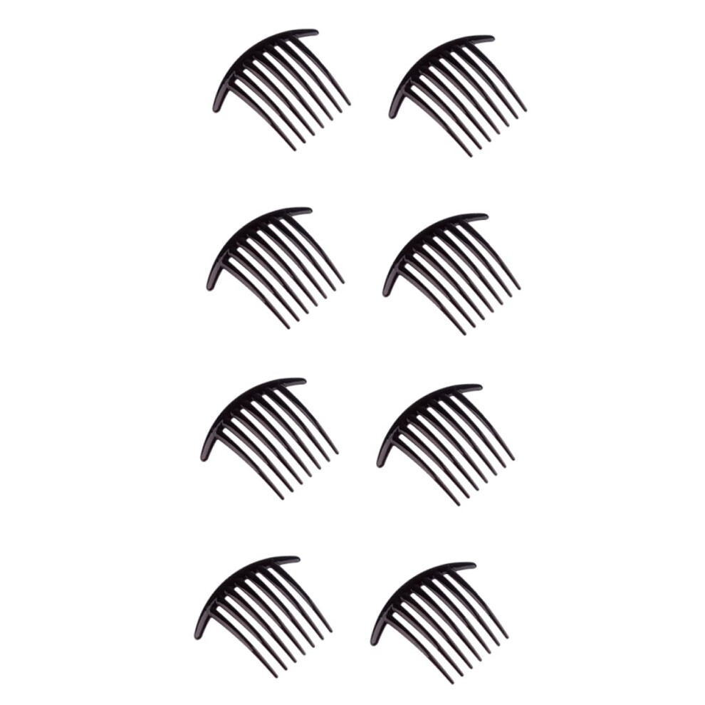 8pcs Black Plastic Side Hair Combs Set for Women, 7 Teeth Clips for Secure Hair Styling