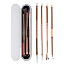 Rose Gold Stainless Steel Pimple Extractor Set, 4in1 DoubleEnded Blackhead Removal Kit