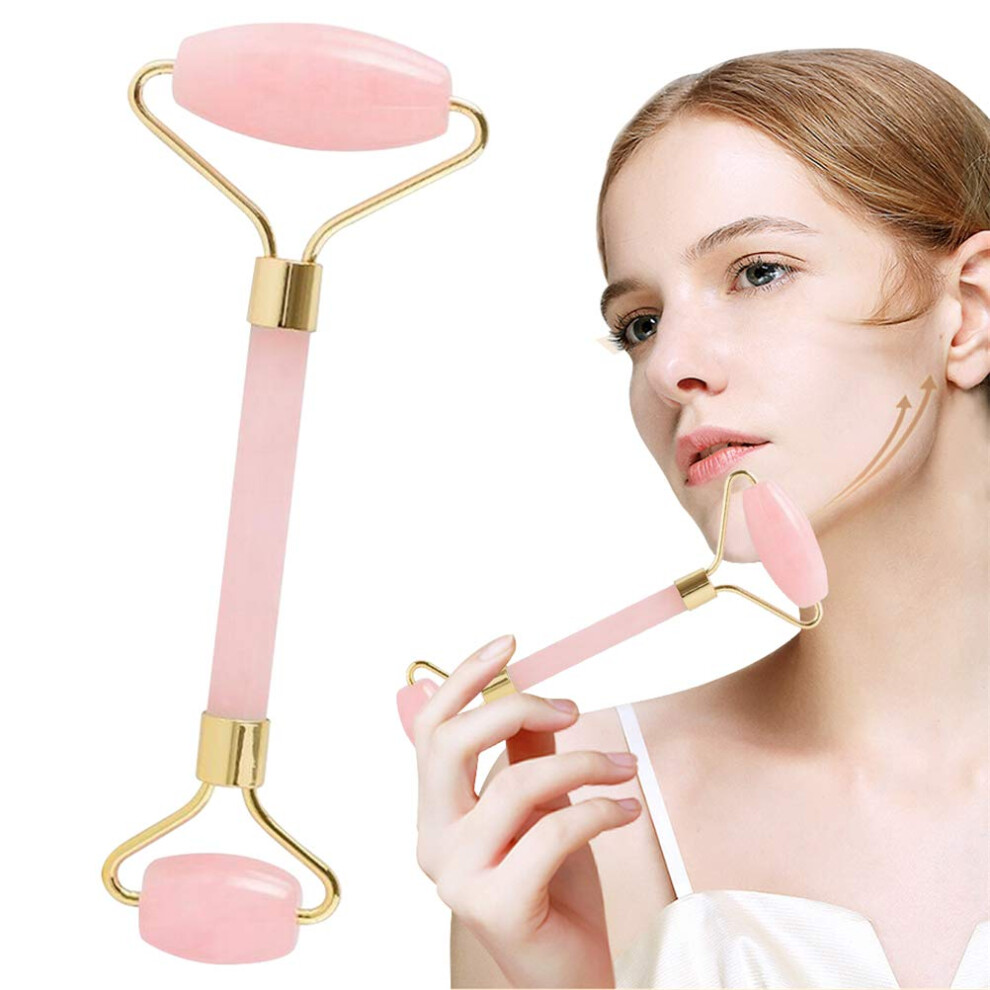 Rose Quartz Face Roller Jade Facial Massager DoubleSided AntiAging Tool for Face and Neck