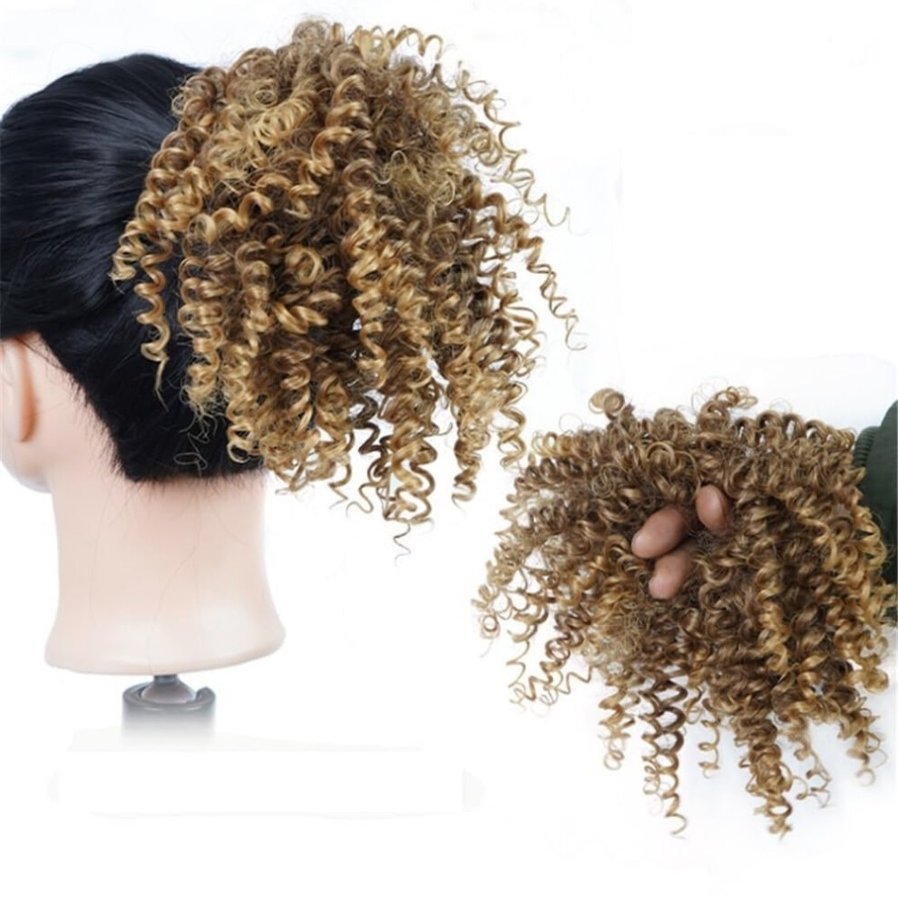 Unisex 4Inch Synthetic Afro Kinky Curly Hair Bun Extension For Women, Instant Volume Boost