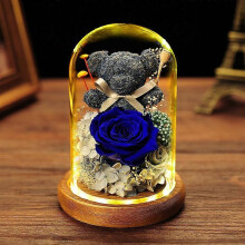 (As show, purple) Valentine's Day Gift for Girlfriend Eternal Preserved Rose Flower Gift Box Teddy Bear Eternal Flower with Lights Gift for Women
