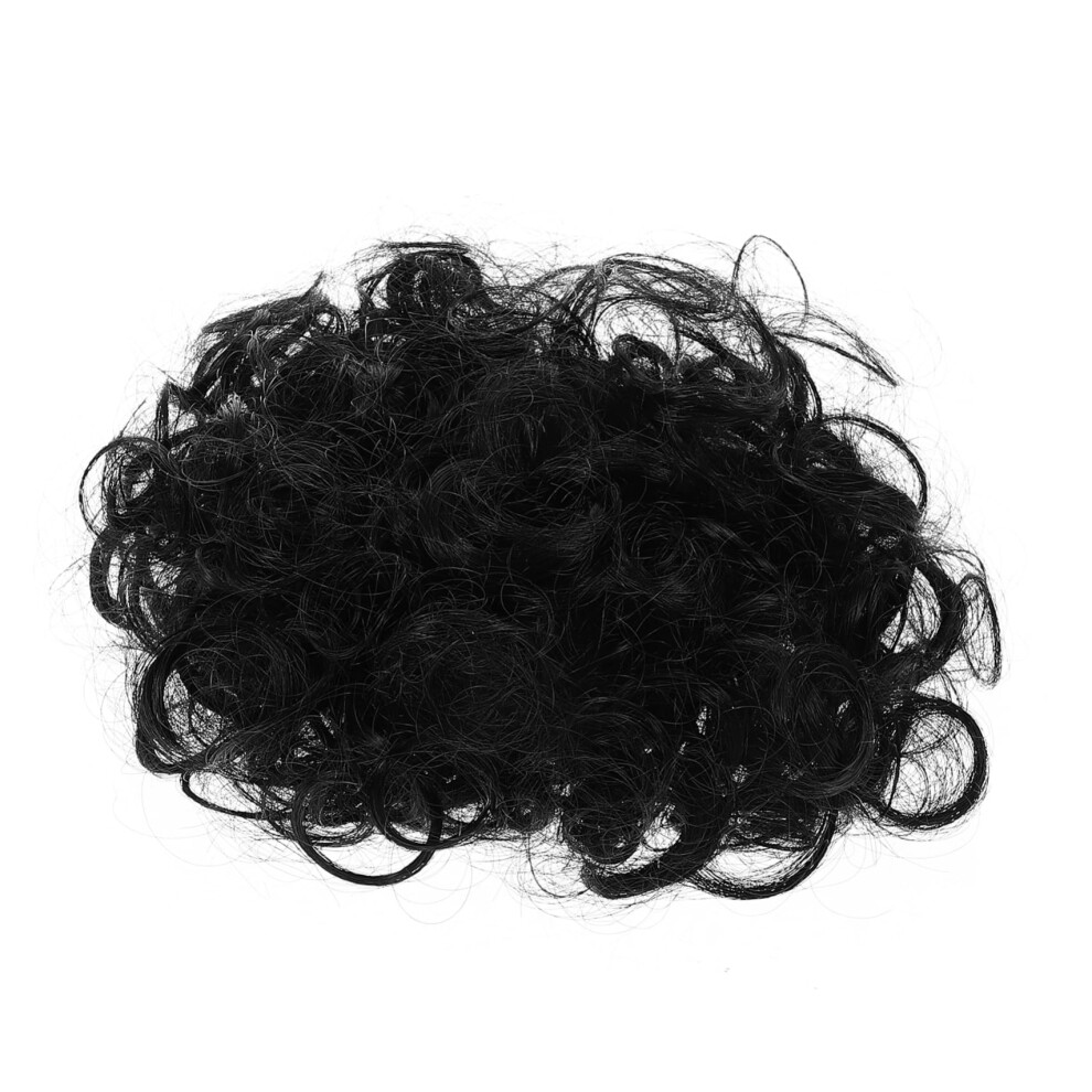 Unisex Black Messy Bun Hair Piece For Women Natural Synthetic Curly Drawstring Bun Extension With Soft Voluminous Waves