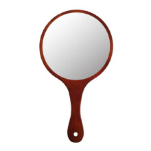 Large Wooden Handheld Mirror with Vintage Wood Handle for Makeup, Salon, Travel Dark Brown
