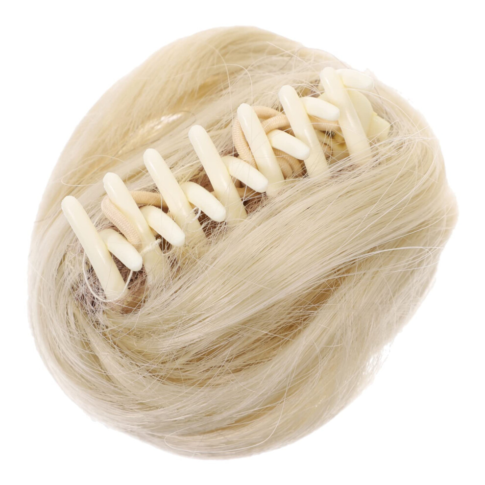 Unisex Yellow Curly Hair Bun Extension With Claw Clip, Messy Hairpiece For Women, Instant Volume Boost