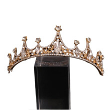 Gold Princess Crown Wedding Tiara for Bride with Sparkling Crystal Design and Adjustable Comfortable Fit