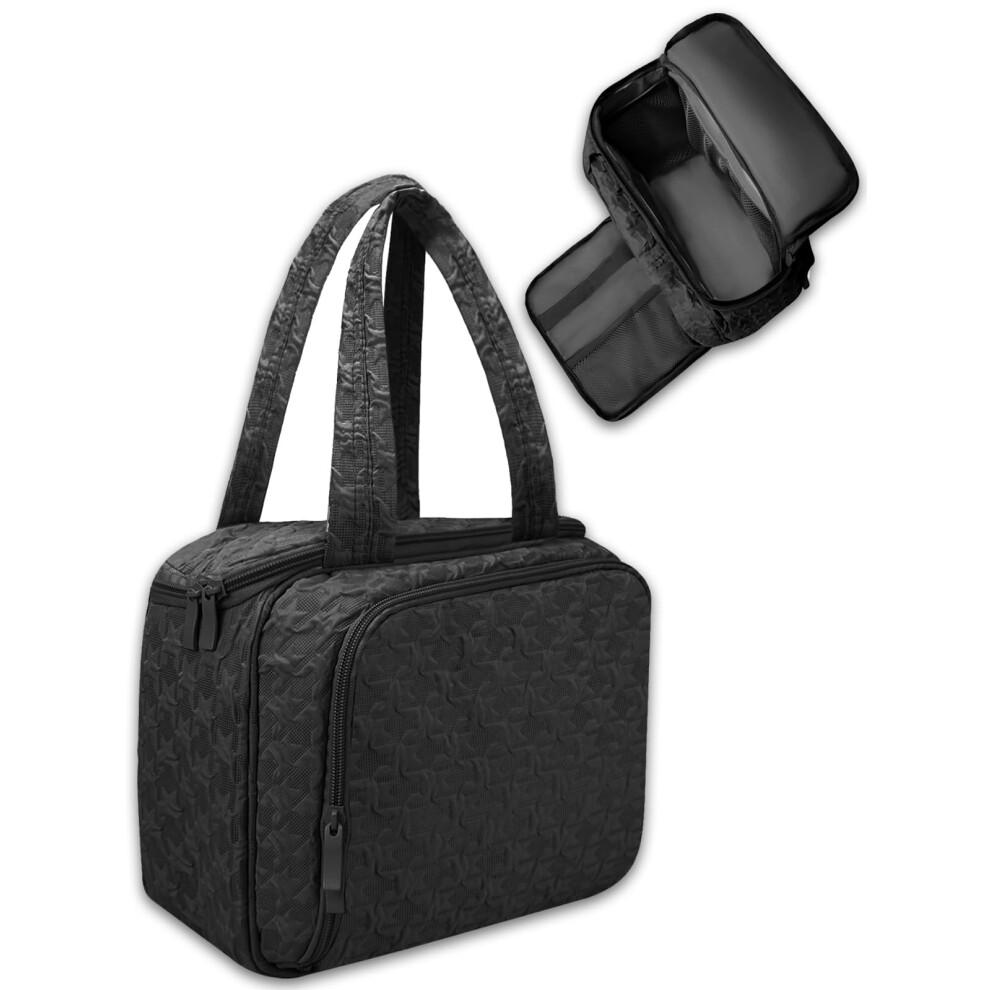 Black Large Waterproof Travel Toiletry Bag For Women Hanging Makeup Organizer With Multiple Compartments