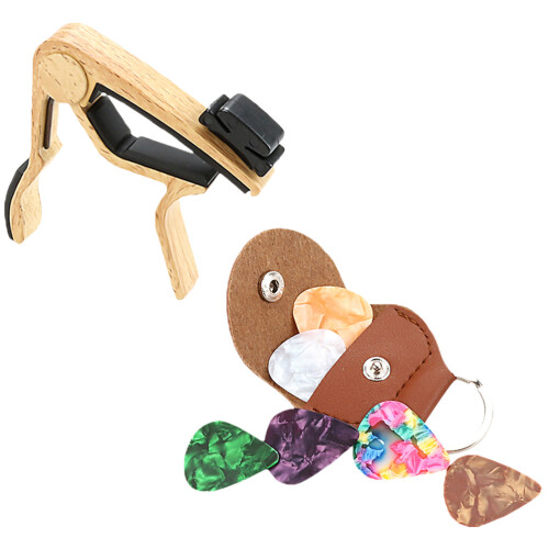 3Sets Multi-Function Gitaar Capo Set Met ABS Plectrums En Leren Houder 2