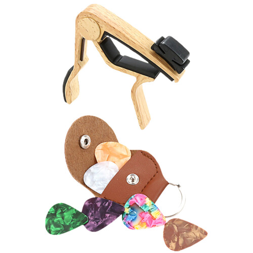 3Sets Multi-Function Gitaar Capo Set Met ABS Plectrums En Leren Houder