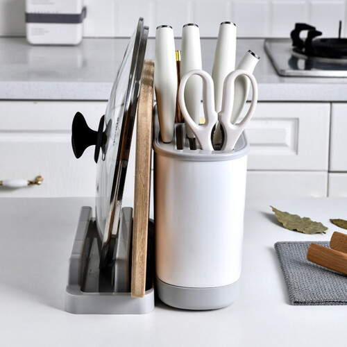 1Pc Open Design Grey Kitchen Cutlery Storage Rack PP Draining 2