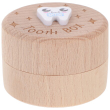 3St Kindertanden Bewaarbox Hout Met Cartoonmotief Bruin