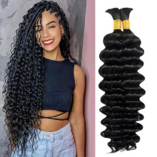 18 Inch Deep Wave Human Braiding Hair Brazilian Virgin Wet and Wavy Texture for Boho Braids 2 Bundles Natural Color