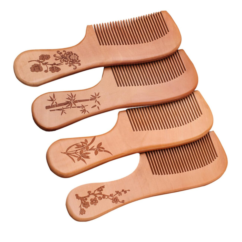Unisex Peach Wooden Hair Comb Set 4Pcs Natural Wood Antistatic Detangling Styling Tools For Travel