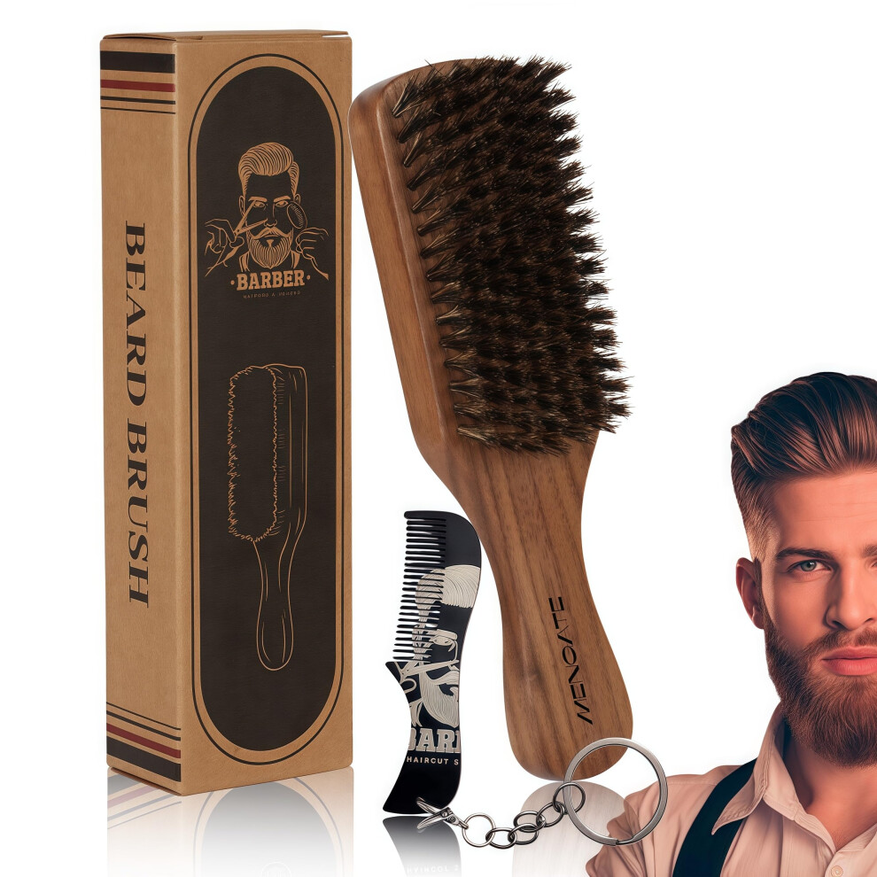 Boar Bristle Beard Brush for Men with Wooden Mustache Brush and Travel Beard Comb Set