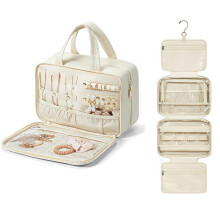 Travel Toiletry Bag with Jewelry Organizer, Waterproof PVC Compartments, Large Capacity Hanging Makeup Bag for Women