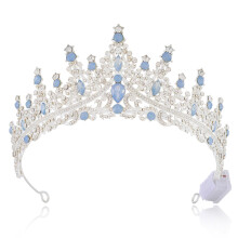 Bridal Tiara Silver Opal Baroque Crystal Wedding Crown for Women with Hypoallergenic Adjustable Fit