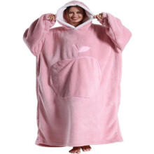 Fleecedecke für Erwachsene, Sofadecke mit Ärmeln, für Damen und Herren, mit Taschen, rosa, große Größe