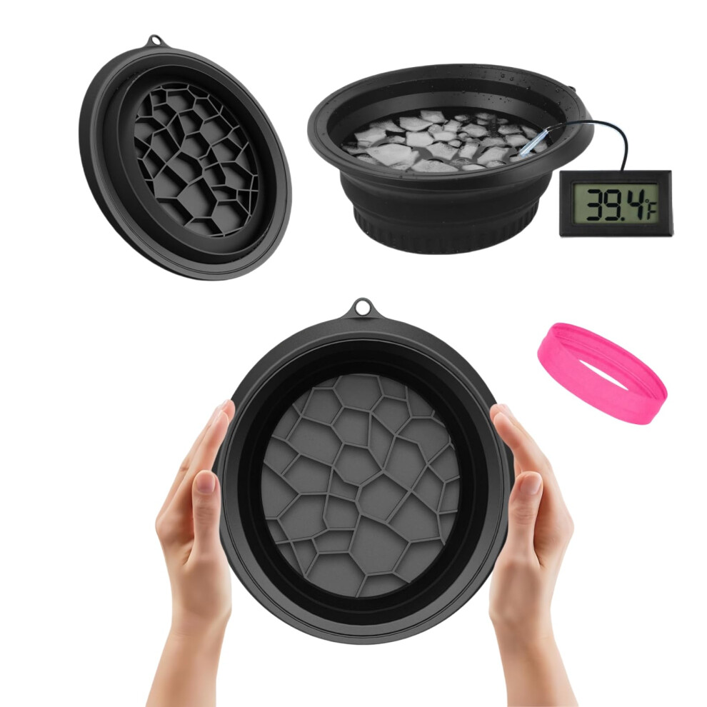 Face Ice Bath Bowl with Thermometer, Collapsible Silicone Facial Kit for FullFace Skincare