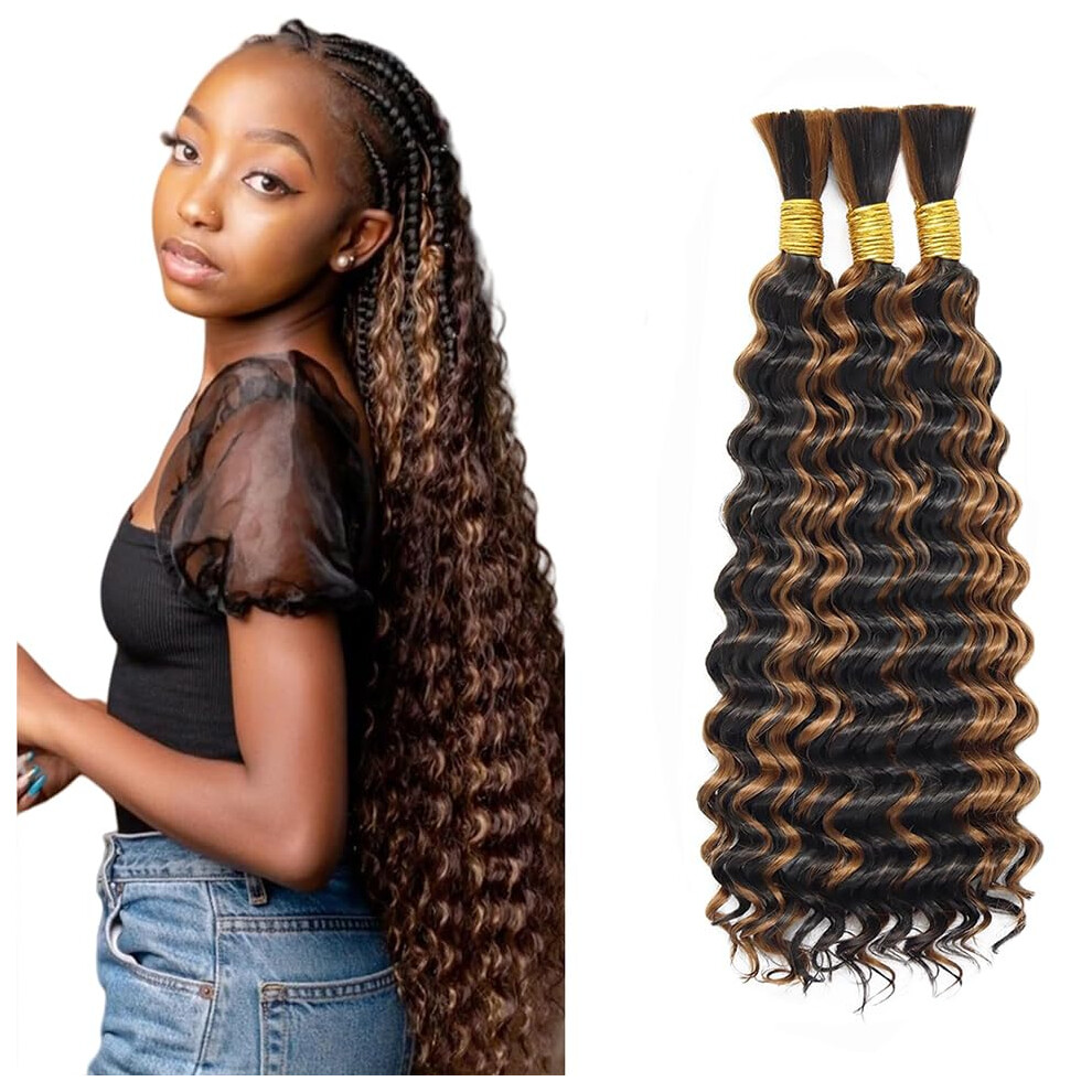 #4 Chocolate Brown Deep Wave Human Braiding Hair Extensions P430 Highlight, Soft Thick Strands for Full Volume Braids