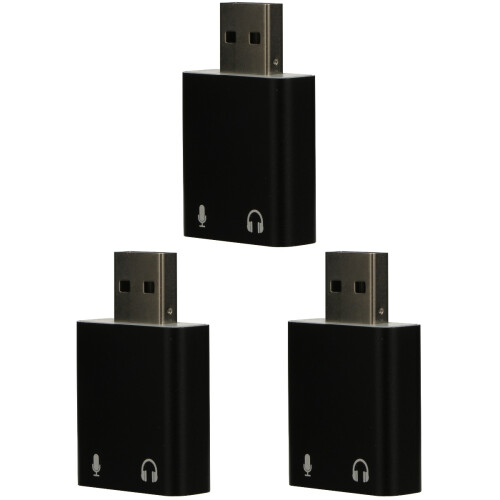 3Pièces Adaptateurs Stéréo USB Aluminium Noir 7.1 Son 3D Pièce 1
