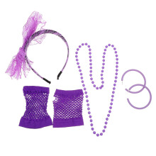 2Sets Neon Party Cosplay Prop Purple Lace Bow Headband Necklace Gloves