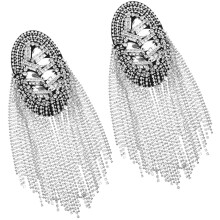6Pcs Silver Shoulder Epaulettes with Dangle Tassels and Rhinestones
