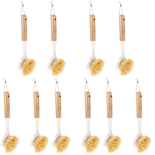 10Pcs Sturdy Wood & PP Bristle Wok Brush Plastic Kitchen Scrubber 2
