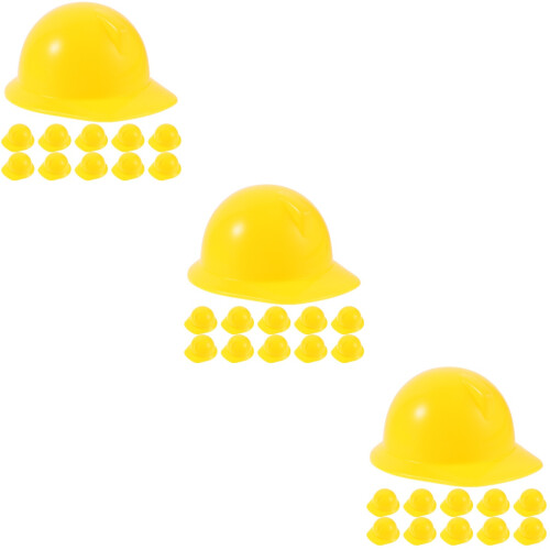 30Pcs Yellow Plastic Miniature Construction Doll Hat Decor 2