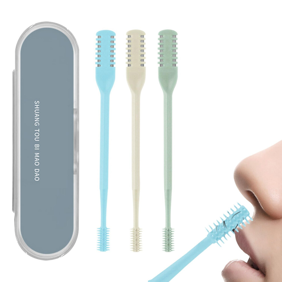 2in1 Manual Nose Hair Trimmer with 360 Rotating Blades and Ear Picker, 3PCS Blend Colors