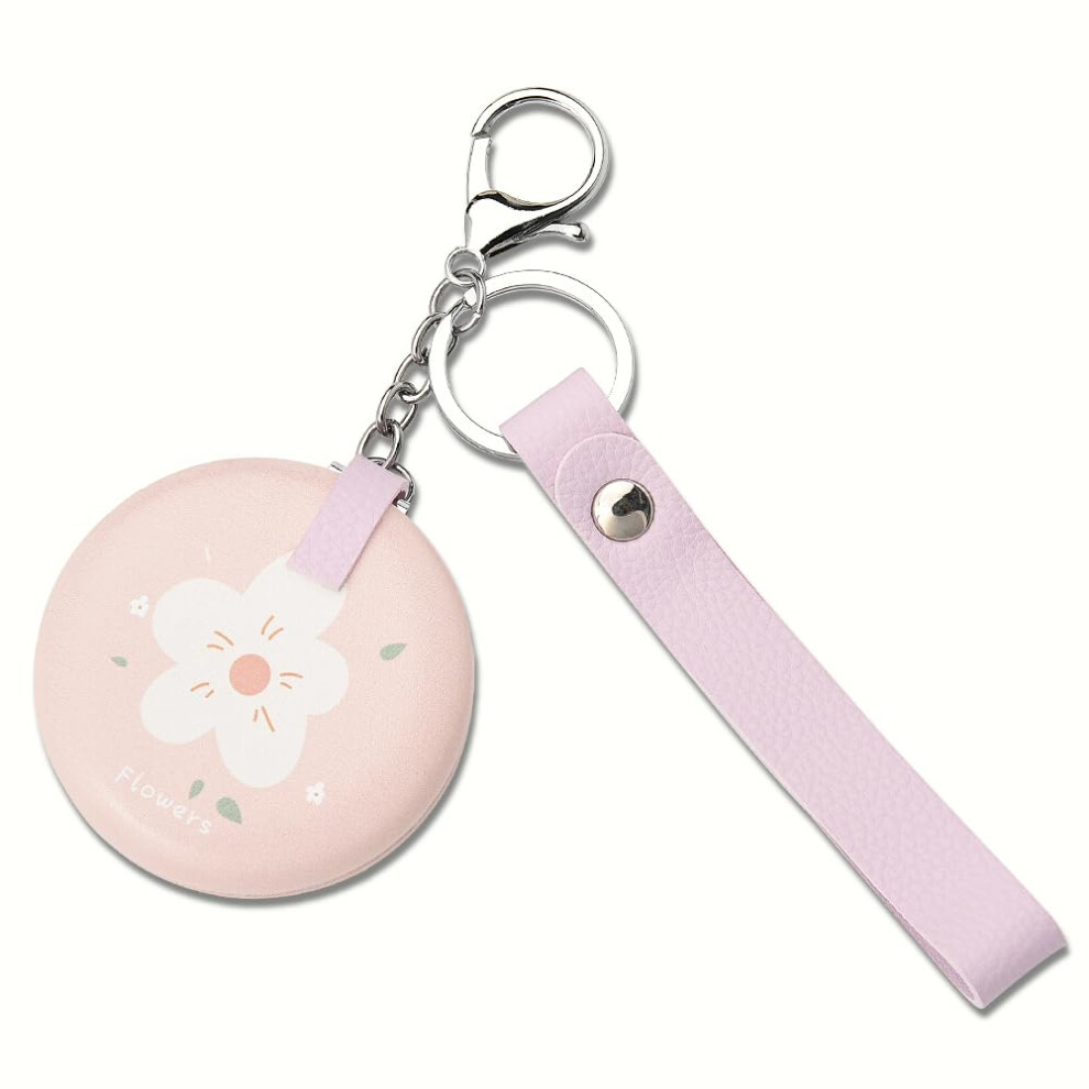 Pink Compact Mirror With 2X Magnification, Foldable Travel Purse Makeup Mirror Keychain