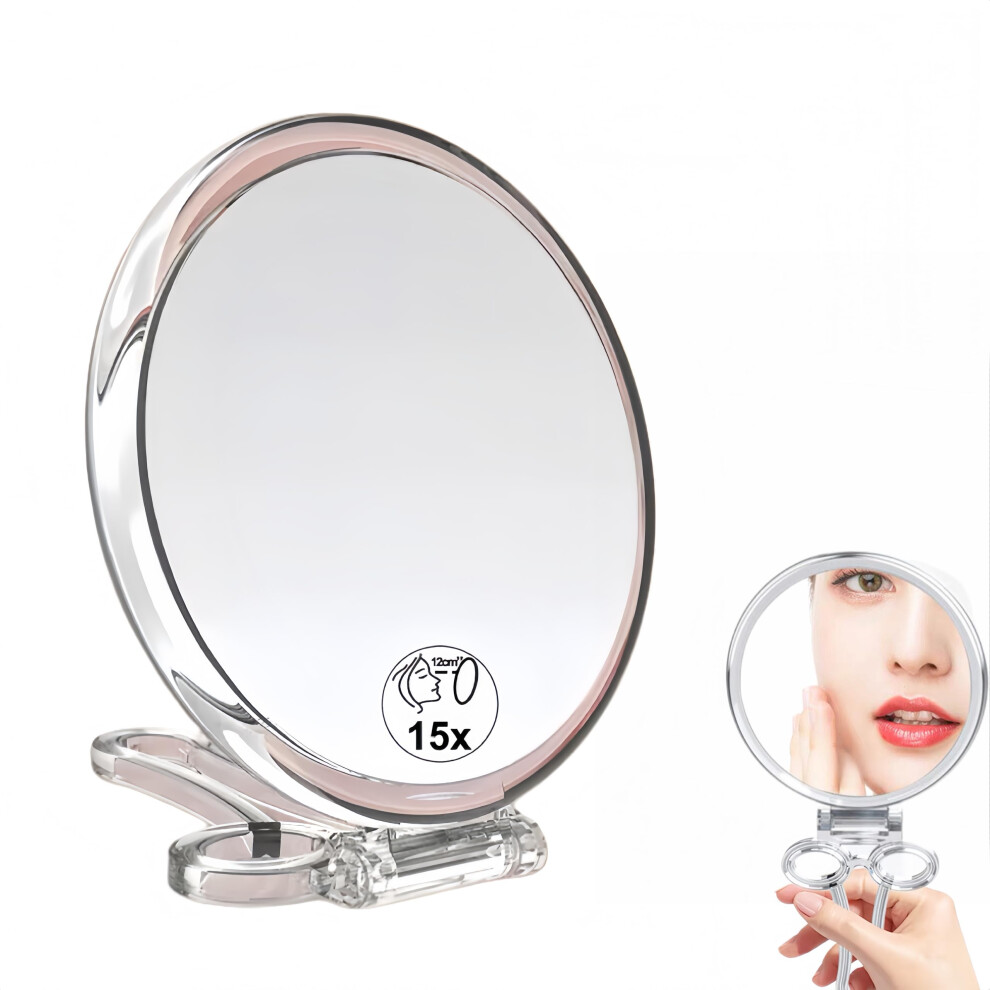 Magnifying Makeup Mirror 15X Precision Dual Sided Foldable Handheld Compact Travel Vanity