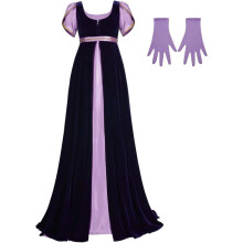(XL) Bridgerton Cosplay Kostüm – Violettes Vintage Regency Ballkleid mit Empire-Taille