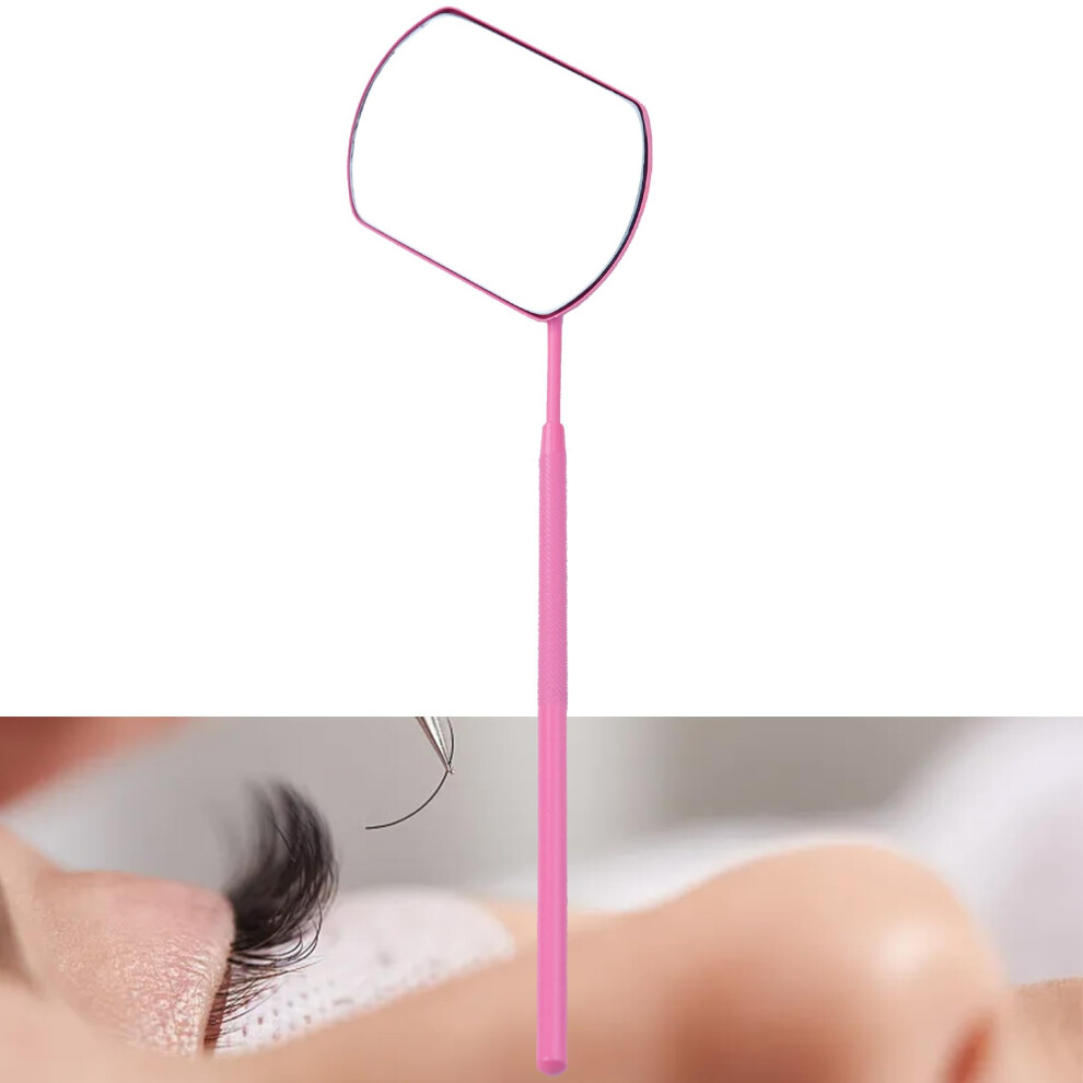 Pink Eyelash Extension Mirror With 14Cm Handle, Large Square Viewing Area, Professional Lash Tool