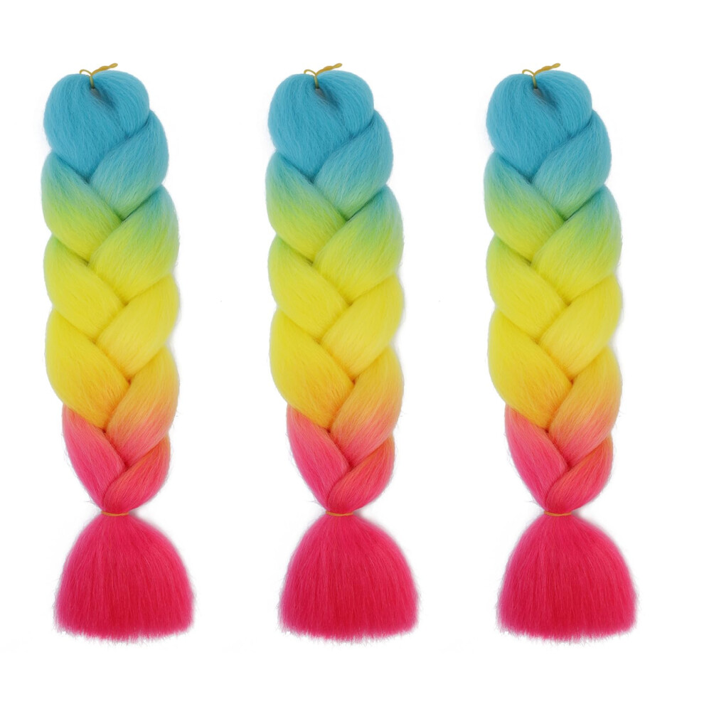 Unisex 3 Pack Ombre Braiding Hair Extensions 24 Inch Prestretched Synthetic Jumbo Braid For Crochet Braids Gradient Mermaid Colors C54