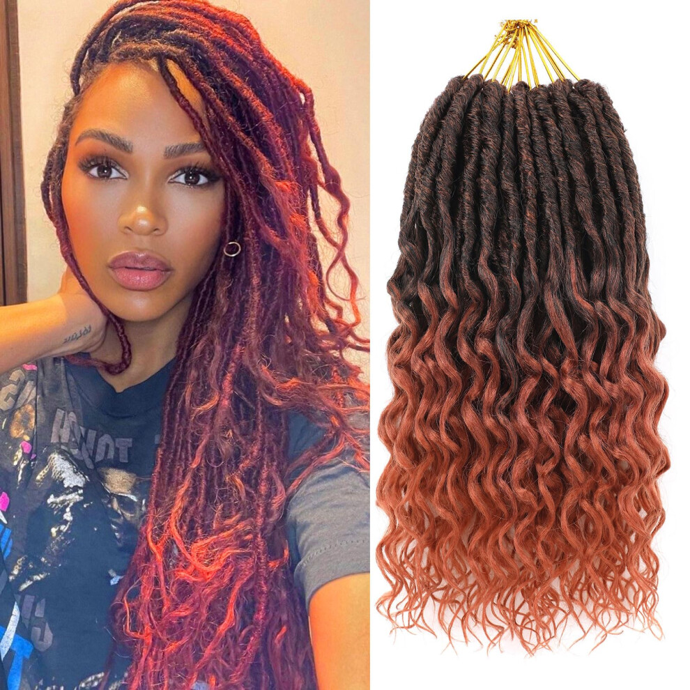 Unisex Black 12 Inch T1b/350 Ombre Faux Locs Crochet Hair For Women, Prelooped Goddess Locs With Curly Ends