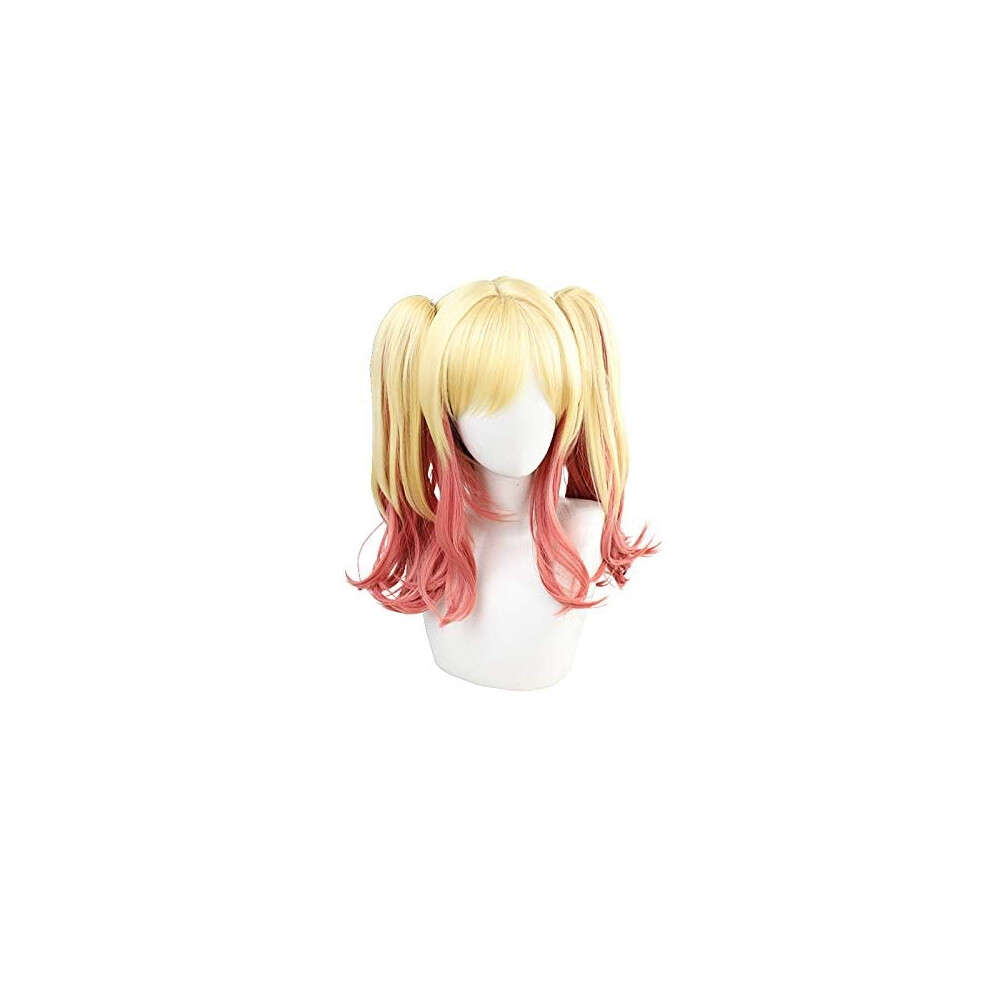 Unisex Pink Anime Cosplay Wig Gradient Japanese Lolita Double Ponytail Heat Resistant Synthetic Wavy Hair