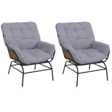 Set 2 sedie da giardino MCW-P75, poltrona da esterno lounge, tessuto 220g/m² polyrattan ~ grigio scuro, cuscini grigi