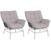 Set 2 sedie da giardino MCW-P75, poltrona da esterno lounge, tessuto 220g/m² polyrattan ~ grigio chiaro, cuscini beige
